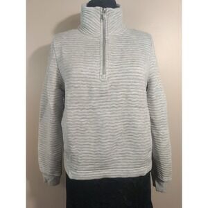 athleta Women Heather Grey Ribbed Quarter Zip Pockets Knit Top Size S